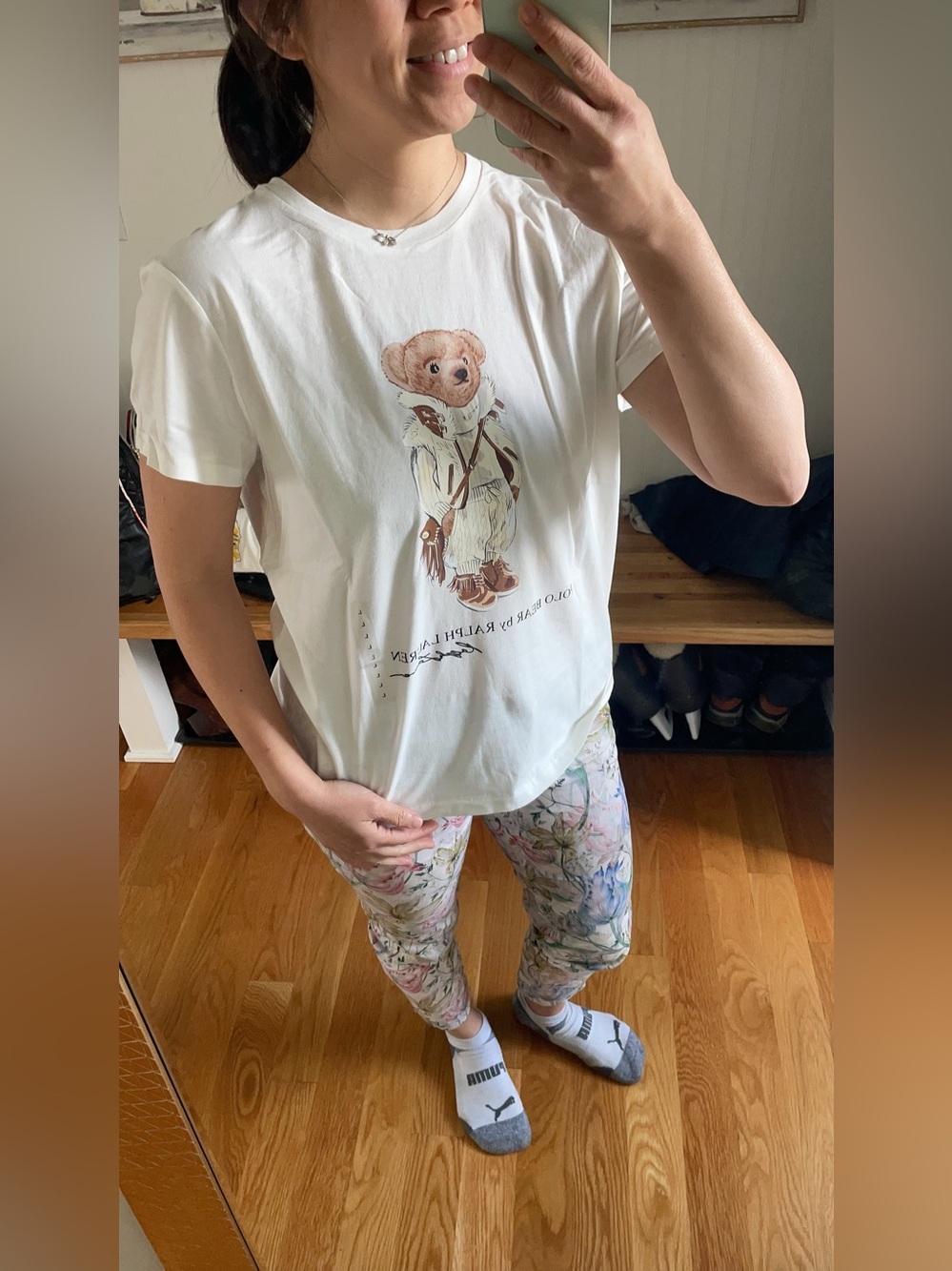 Ralph Lauren women White Tee with Teddy Bear Graphic